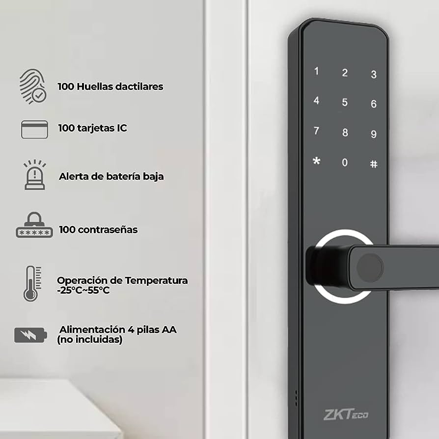 Cerradura ZkTeco Wifi Inteligente con Huella Digital / Guia de voz / Apertura Via APP / Tarjeta / Contraseña