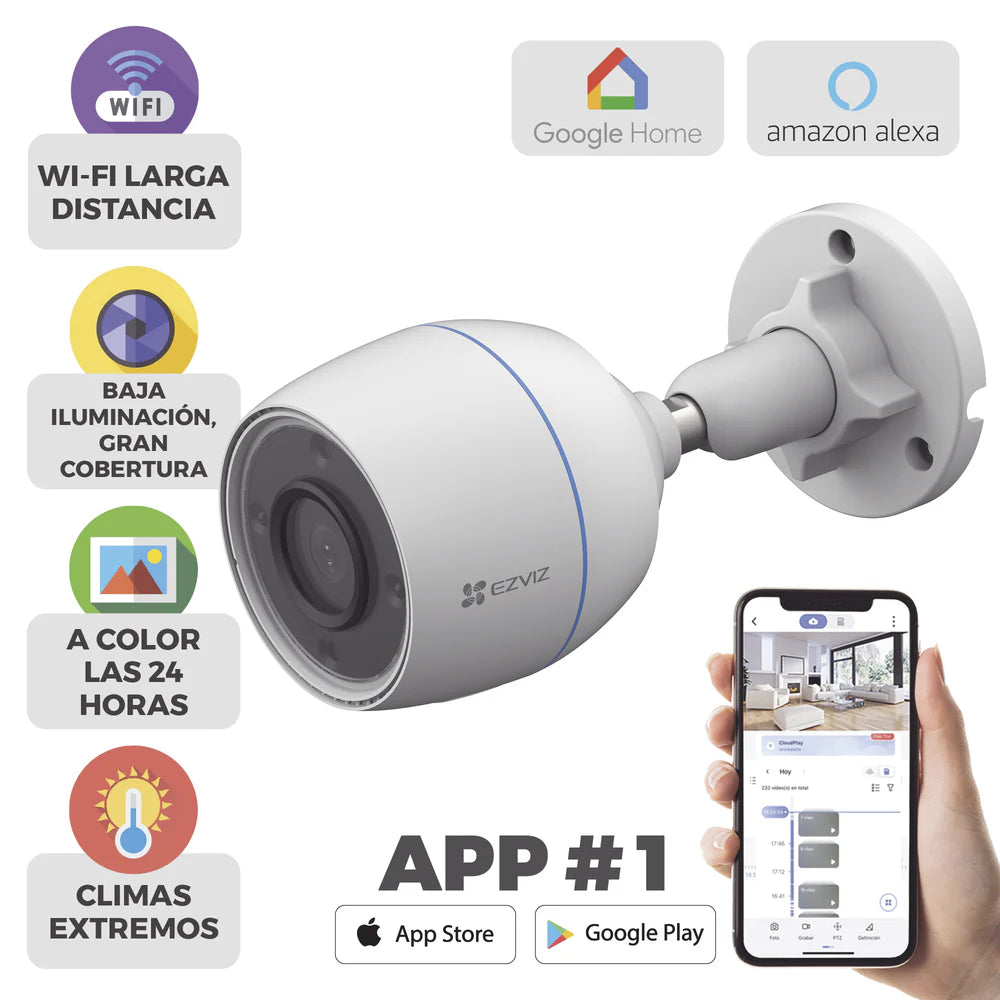 Cámara Ezviz 1080P IP67 H265 Compatible Con Alexa, Google Home