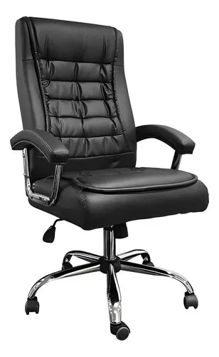 Silla Ejecutiva, Negro, Vinil Sintético, Reposa De Brazos Acolchados, Reposa Cabeza, Soporte Lumbar
