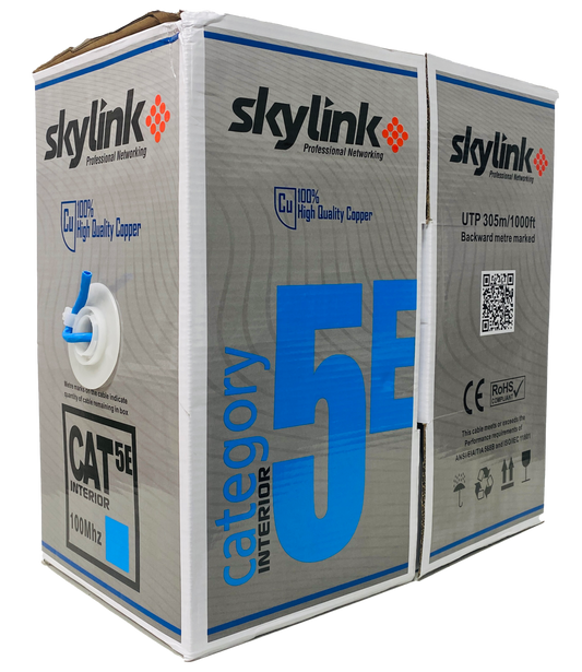 CABLE CAT5 100% COBRE SKYLINK UTP COLOR AZUL 1000 PIES POR ROLLO, INTERIOR, CERTIFICADO RoHS, CCE