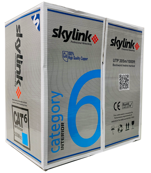 CABLE CAT6 100% COBRE SKYLINK UTP COLOR AZUL 1000 PIES POR ROLLO, INTERIOR, CERTIFICADO RoHS, CCE