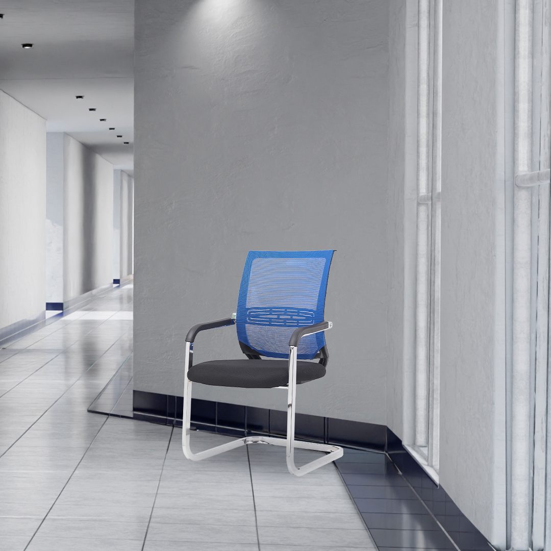 SILLA DE ESPERA Y RECEPCION SIT, COLOR AZUL, RESPALDO DE MALLA, SOPORTE LUMBAR, PESO 220LBS