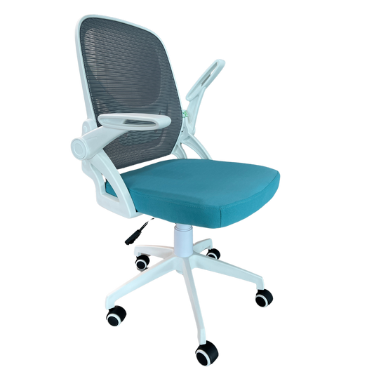 Silla Ejecutiva SIT / Tela de Malla, Color AZUL, Base de PVC Color Blanco.