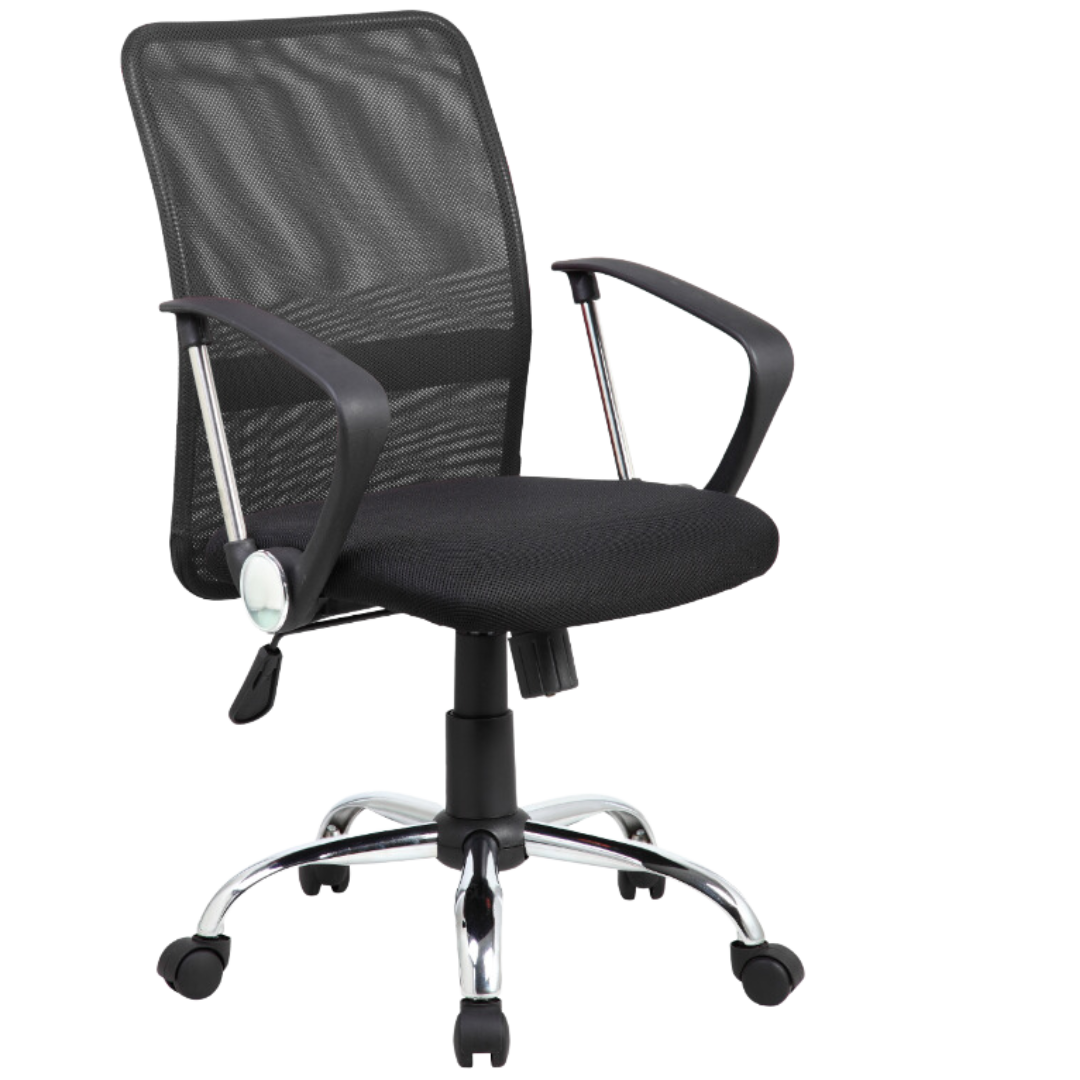 SILLA SIT EJECUTIVA, BASE CROMADA, COLOR NEGRA, PESO, 200 LBS, APOYO ACOLCHADO
