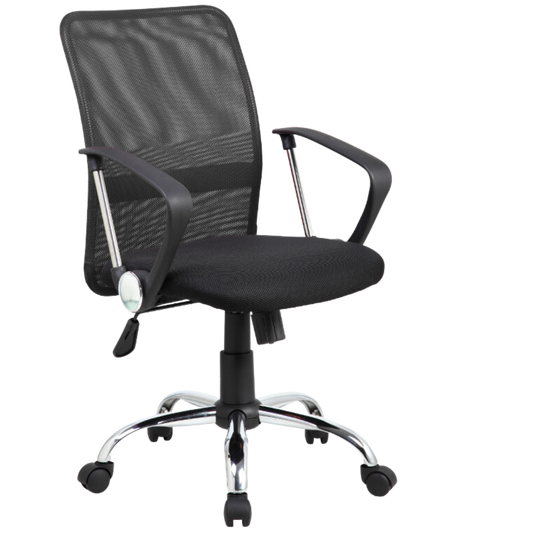 SILLA SIT EJECUTIVA, BASE CROMADA, COLOR NEGRA, PESO, 200 LBS, APOYO ACOLCHADO