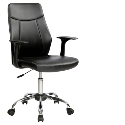 SILLA EJECUTIVA MYO COLOR NEGRA, SIT, CUERO SINTETICO, ASIENTO ACOLCHONADO, 250LBS, BASE CROMADA