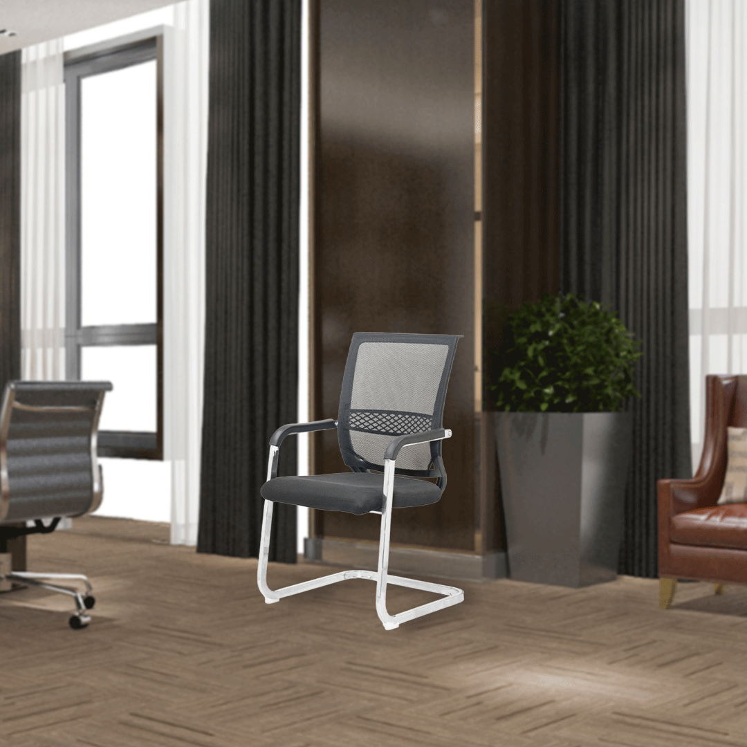 SILLA DE ESPERA Y RECEPCION SIT, COLOR NEGRA, RESPALDO DE MALLA, SOPORTE LUMBAR, PESO 220LBS