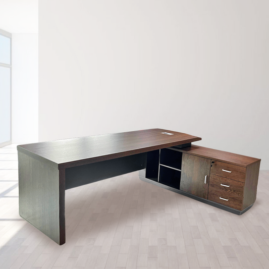ESCRITORIO SIT TIPO L, ESTANTERIA, 3 PUERTAS CON CERRADURA, COLOR EXPRESSO+GRIS OSCURO, 2000*800*750