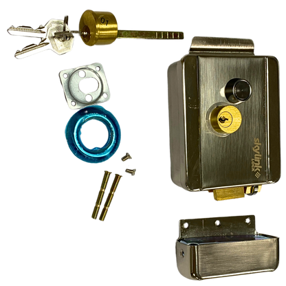 CERRADURA ELECTRICA SKYLINK CON BOTON DE SALIDA, INCLUYE LLAVE, EXTERIOR, IZQUIERDA Y DERECHA