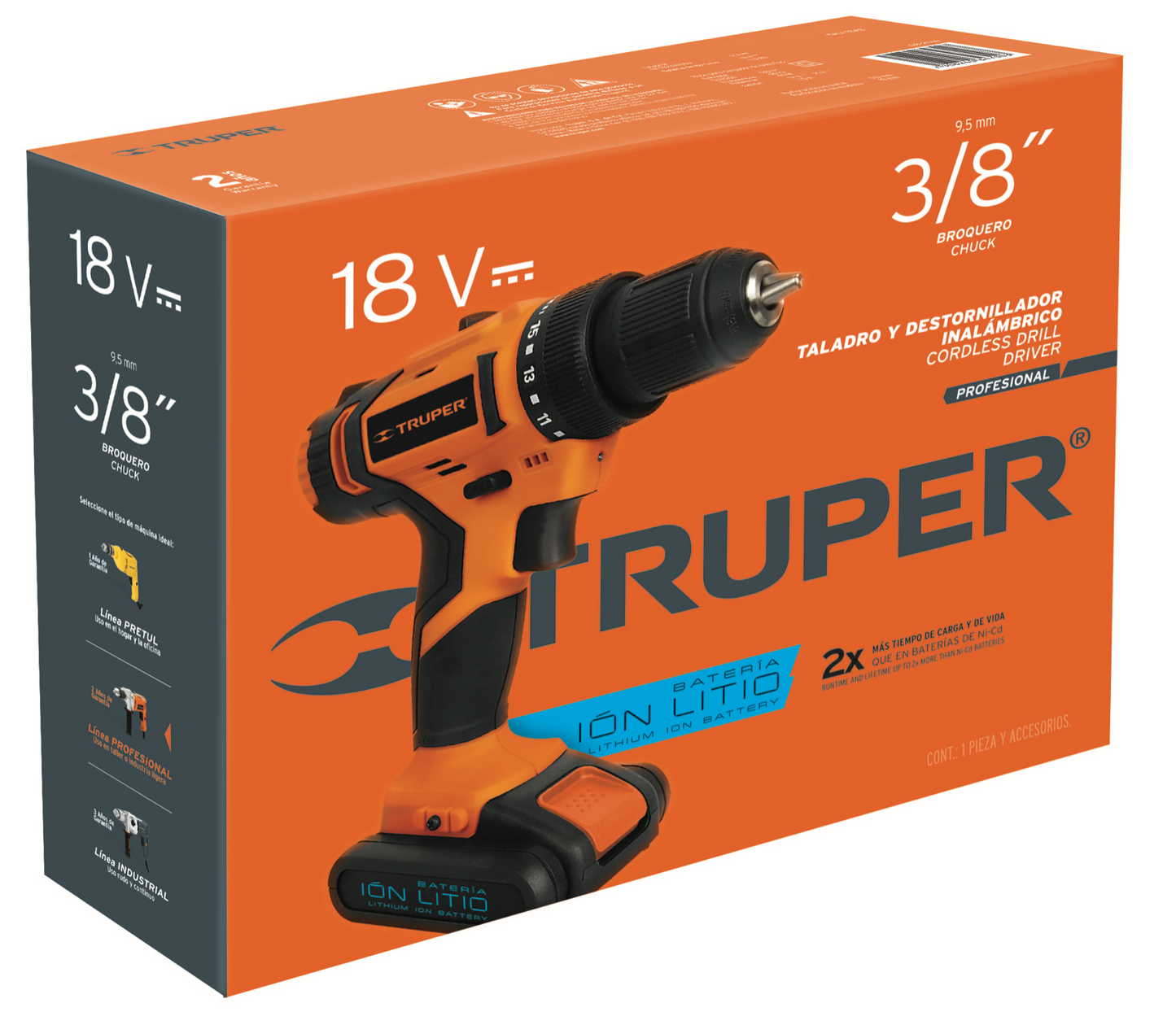 Taladro Inalámbrico Truper 1/2 20V Profesional con Batería.