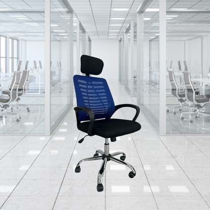 SILLA EJECUTIVA SIT, BASE CROMADA, COLOR AZUL, 200 LBS