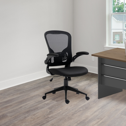 Silla de oficina respaldar medio SIT,superficie de nylon negro Reposabrazos ajustables y puma lumbar