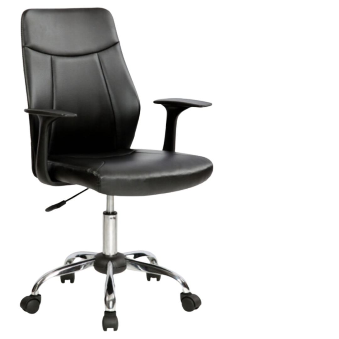 SILLA EJECUTIVA MYO COLOR NEGRA, SIT, CUERO SINTETICO, ASIENTO ACOLCHONADO, 250LBS, BASE CROMADA
