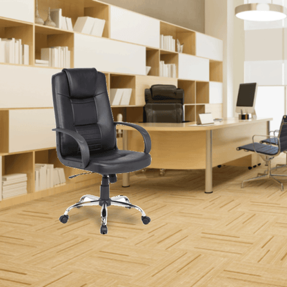 SILLA EJECUTIVA SIT, RESPALDAR ALTO, PIEL SINTETICA, 250 LBS, BASE CROMADA