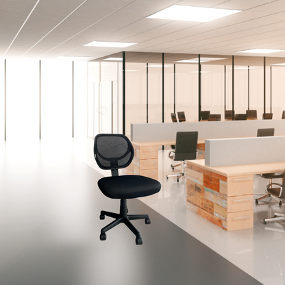 SILLA SECRETARIAL, TELA DE MALLA, ALTURA MEDIA, CONTROL NEUMÁTICO DE ALTURA, COLOR NEGRO