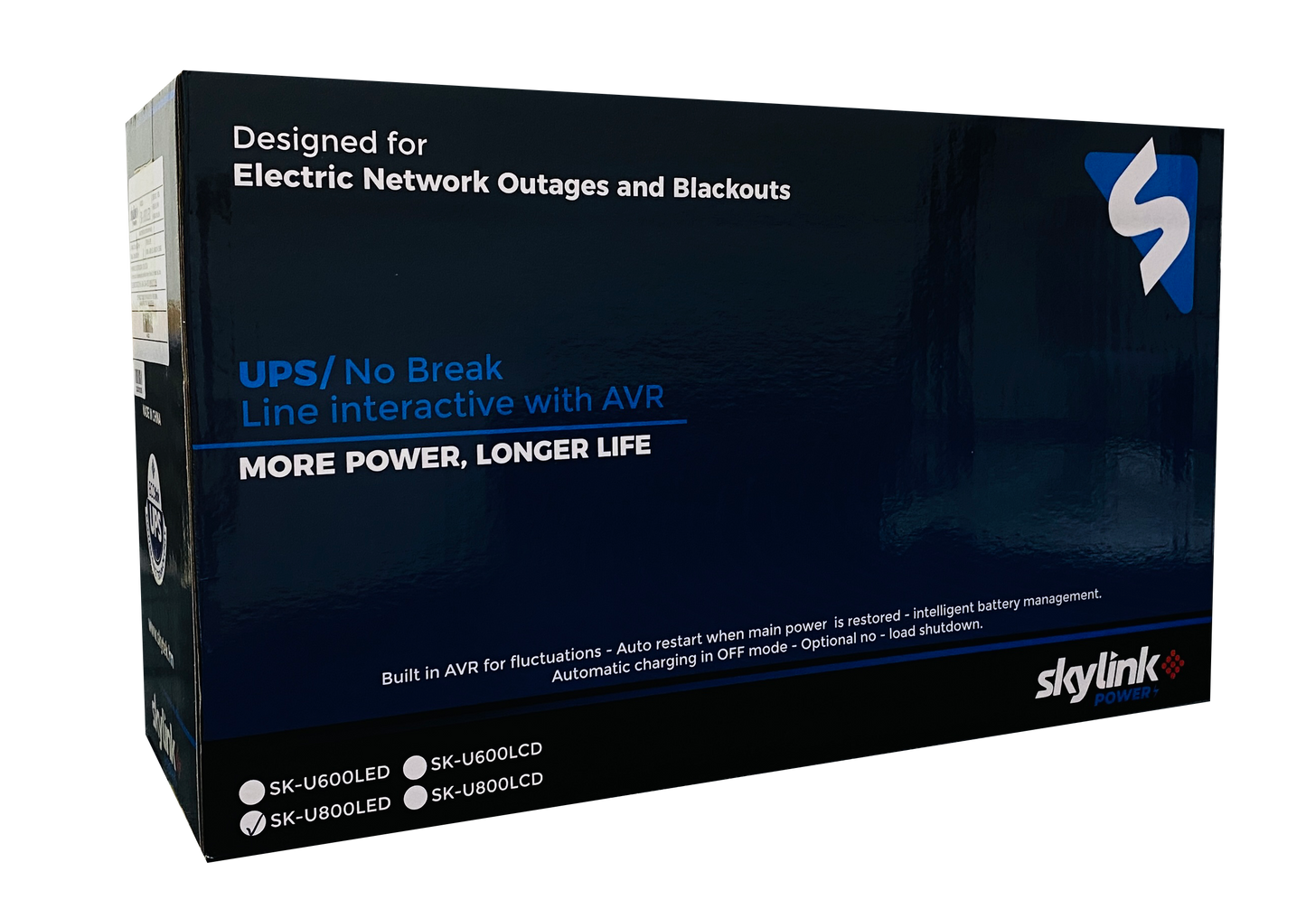 BATERIA UPS SKYLINK DE 800VA/510W, LÍNEA INTERACTIVA ENTRADA Y SALIDA 120 VCA,  REGULADOR DE VOLTAJE