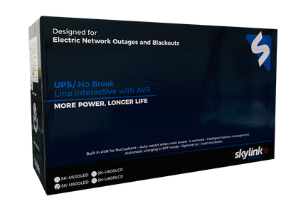 BATERIA UPS SKYLINK DE 800VA/510W, LÍNEA INTERACTIVA ENTRADA Y SALIDA 120 VCA,  REGULADOR DE VOLTAJE