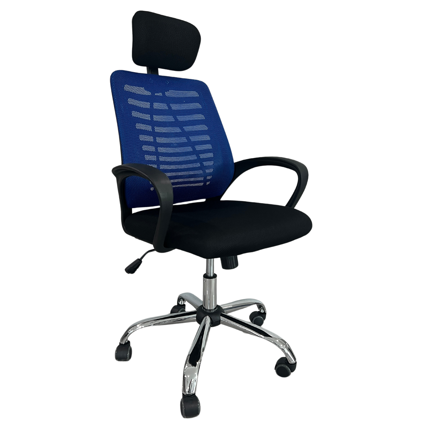 SILLA EJECUTIVA SIT, BASE CROMADA, COLOR AZUL, 200 LBS