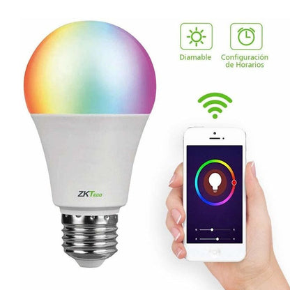 BOMBILLO ZKTECO LED RBG INTELIGENTE WIFI, MULTICOLOR, COMPATIBLE CON ALEXA Y GOOGLE