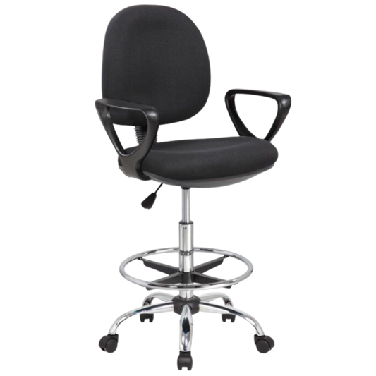 SILLA SECRETARIAL,TELA DE MALLA,ALTURA ALTA CON ANILLO PARA PIE, NEUMÁTICO DE ALTURA,COLOR NEGRA