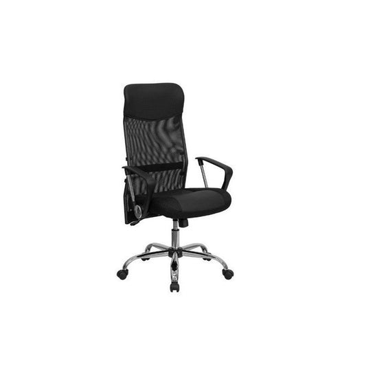 Silla Manager Tejido Malla, Plástico y Reposabrazos Cromado Color Negro Y Piel