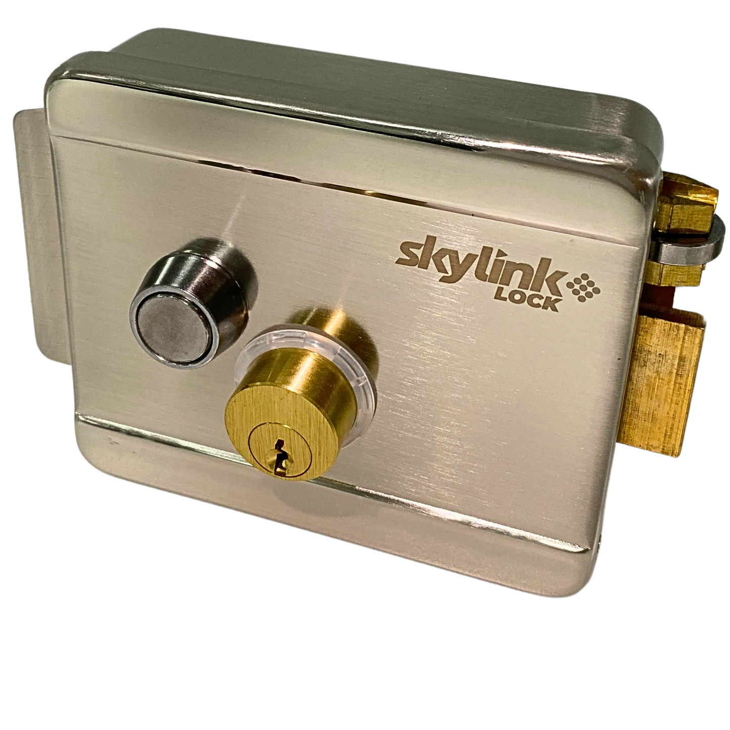 CERRADURA ELECTRICA SKYLINK CON BOTON DE SALIDA, INCLUYE LLAVE, EXTERIOR, IZQUIERDA Y DERECHA