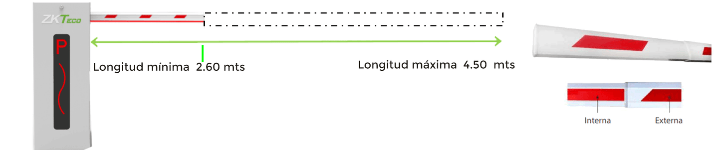 Brazo Metálico ZkTeco de 6 Metros / Telescópico / Para Barrera Vehicular