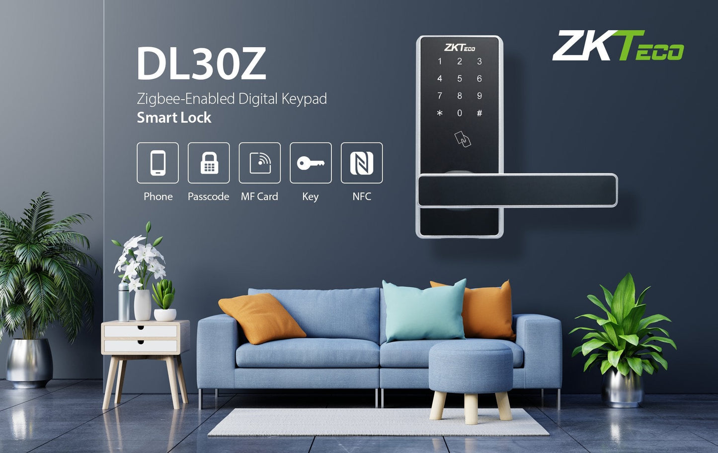 Cerradura inteligente con teclado digital ZkTeco / ZigBee / Apertura Izquierda y Derecha.