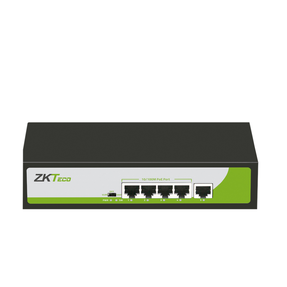 Switch POE ZkTeco de 4 puertos RJ45 10/100 Mbps / No administrable.