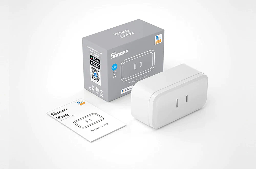 Enchufe Sonoff Wifi Smart Plug con temporizador y medidor de energía para controlar electrodomésticos.