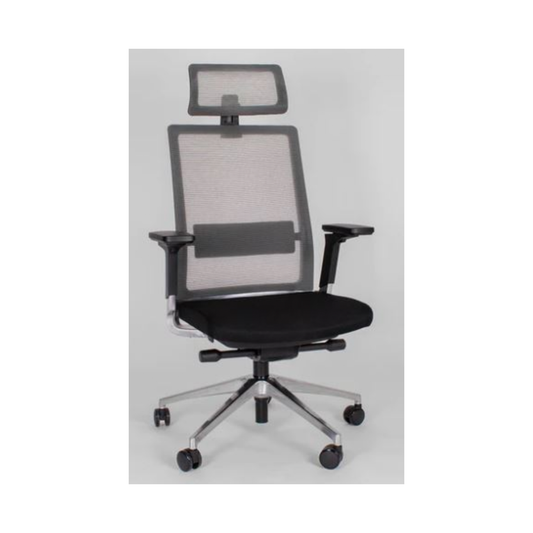 Silla SIT con Respaldo Alto / Ajustable / Base Cromada / Color Negro / Reposacabezas.