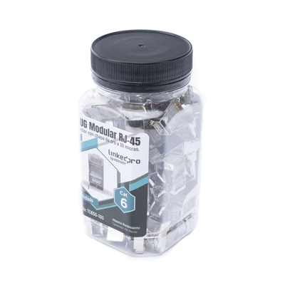 Bote con 100 Piezas de Plug Modular RJ45 Cat6 Blindado con pin de Tierra.