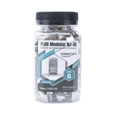 Bote con 100 Piezas de Plug Modular RJ45 Cat6 Blindado con pin de Tierra.