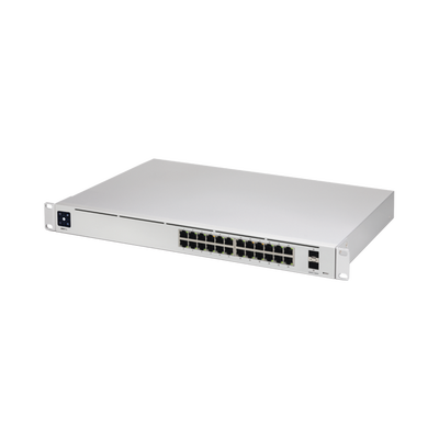 UniFi Switch Ubiquiti capa 3 de 24 puertos Gigabit RJ-45 + 2 puertos 1/10G SFP.