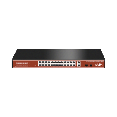 Switch POE de 24 puertos Witek / No Administrable / 250 metros / 10/100Mbps.